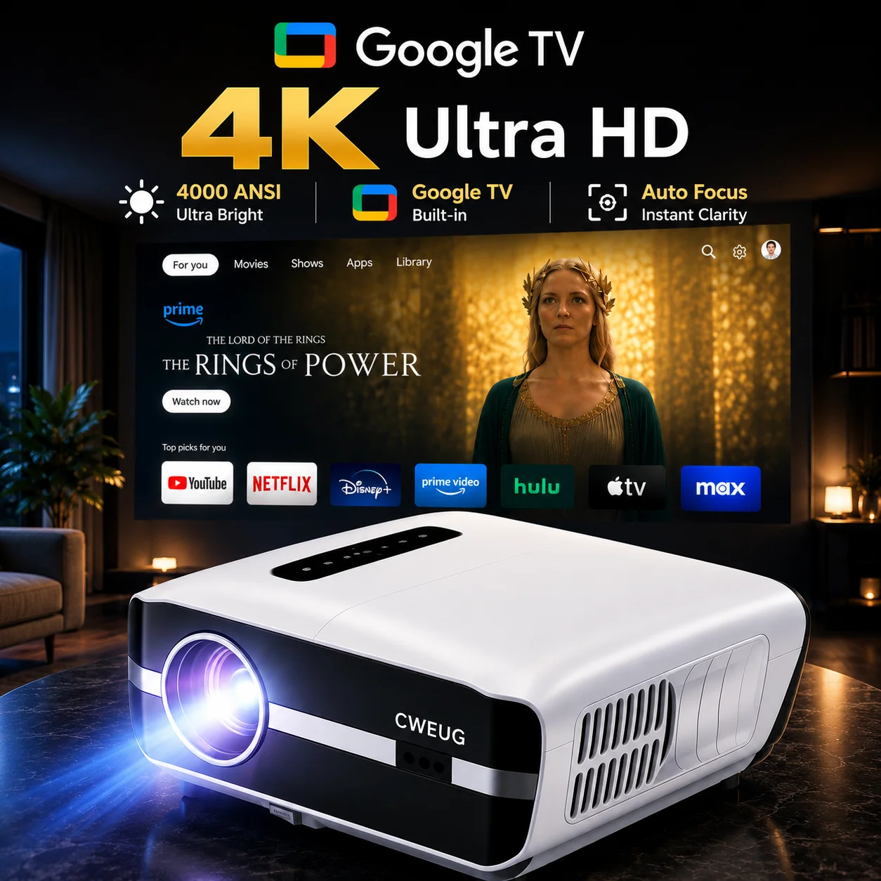 Outdoor Power Products - NewA9S 4k Projektör Otomatik Odaklama Gündüz