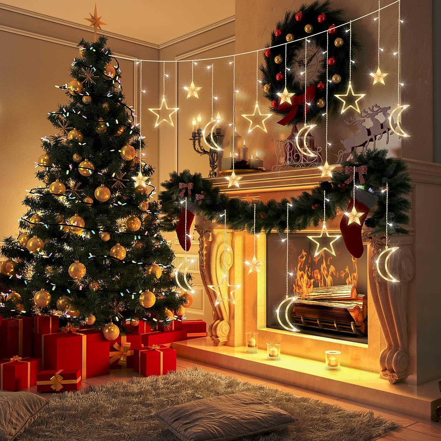 3.5 m Yıldız Ay LED Perde Dize - Outdoor Power For Xmas Lights incelemesi ve fiyatı